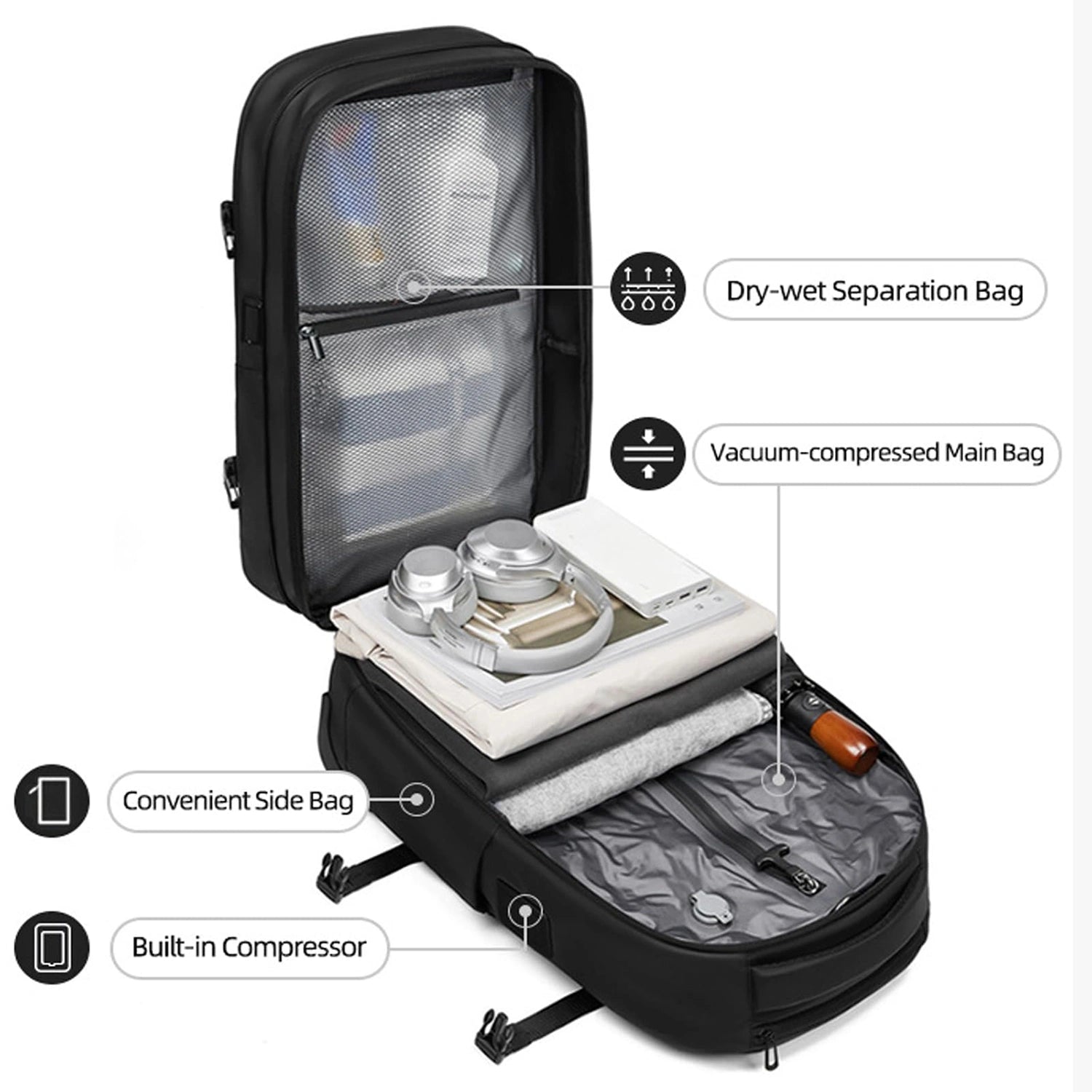 AeroLuxe-21"  Expandable Vacuum Seal Wheeled Backpack-Built-in Pump Version