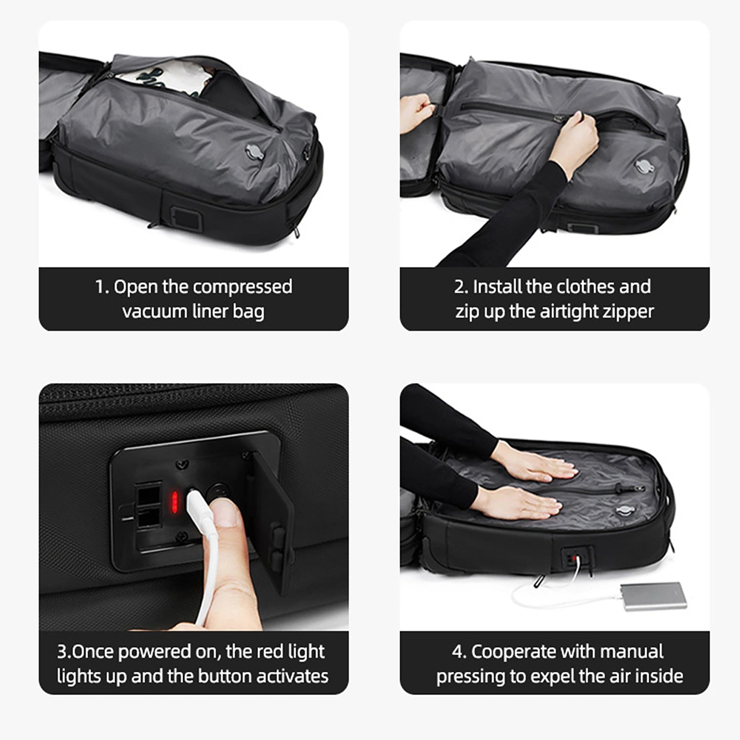 AeroLuxe-60L Rolling Business Vacuum Seal Backpack-Air Pump Version