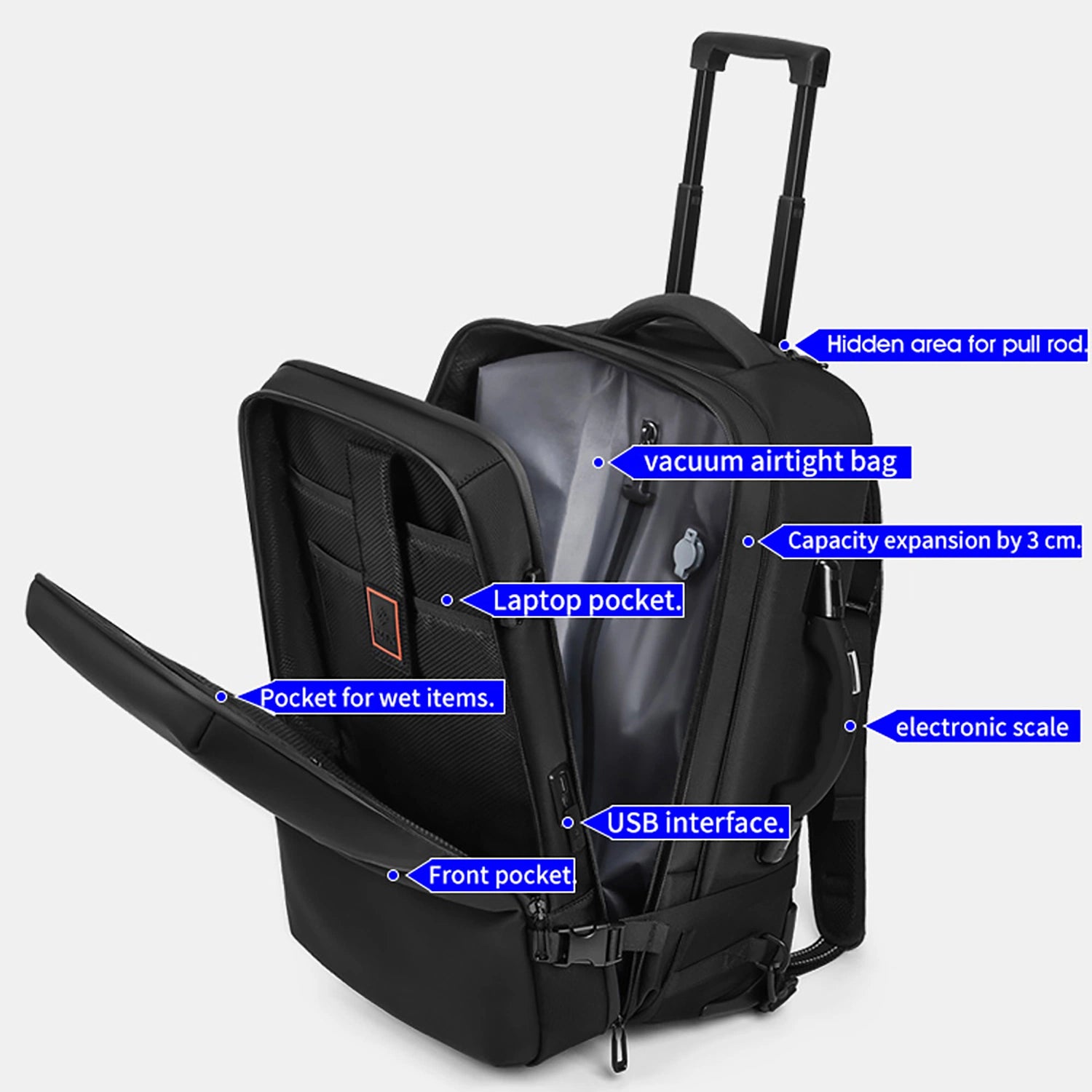 Elite- 21" Vacuum Compression Travel Backpack with Wheels-Automatic Version