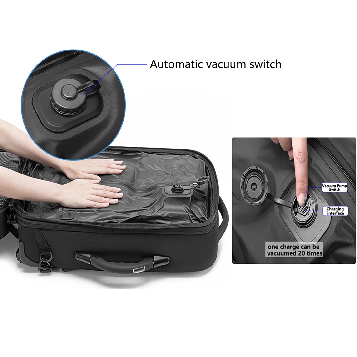 Elite- 21" Vacuum Compression Travel Backpack with Wheels-Automatic Version