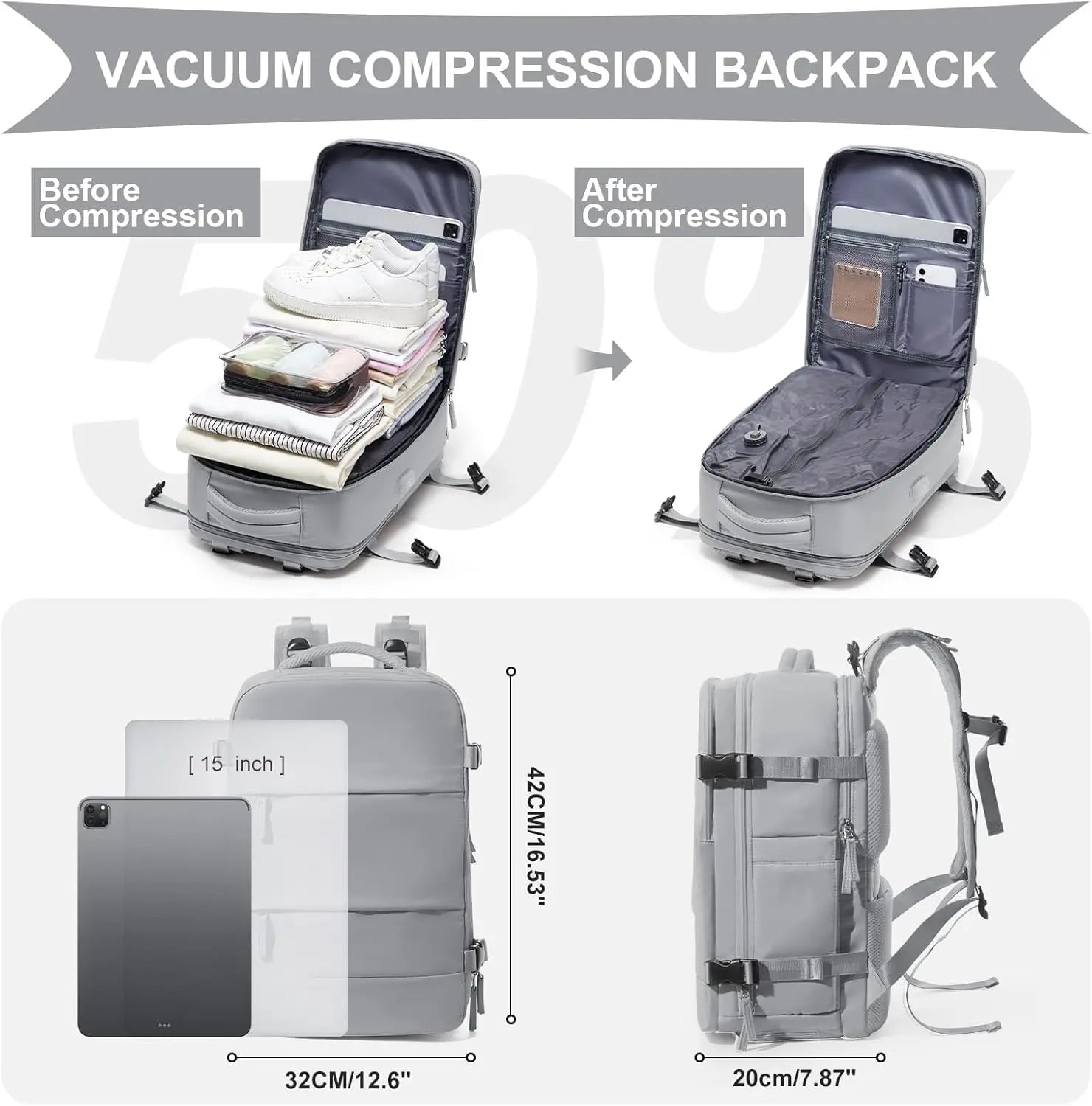 Prestige-45L Vacuum Travel Backpack with Built-in Pump
